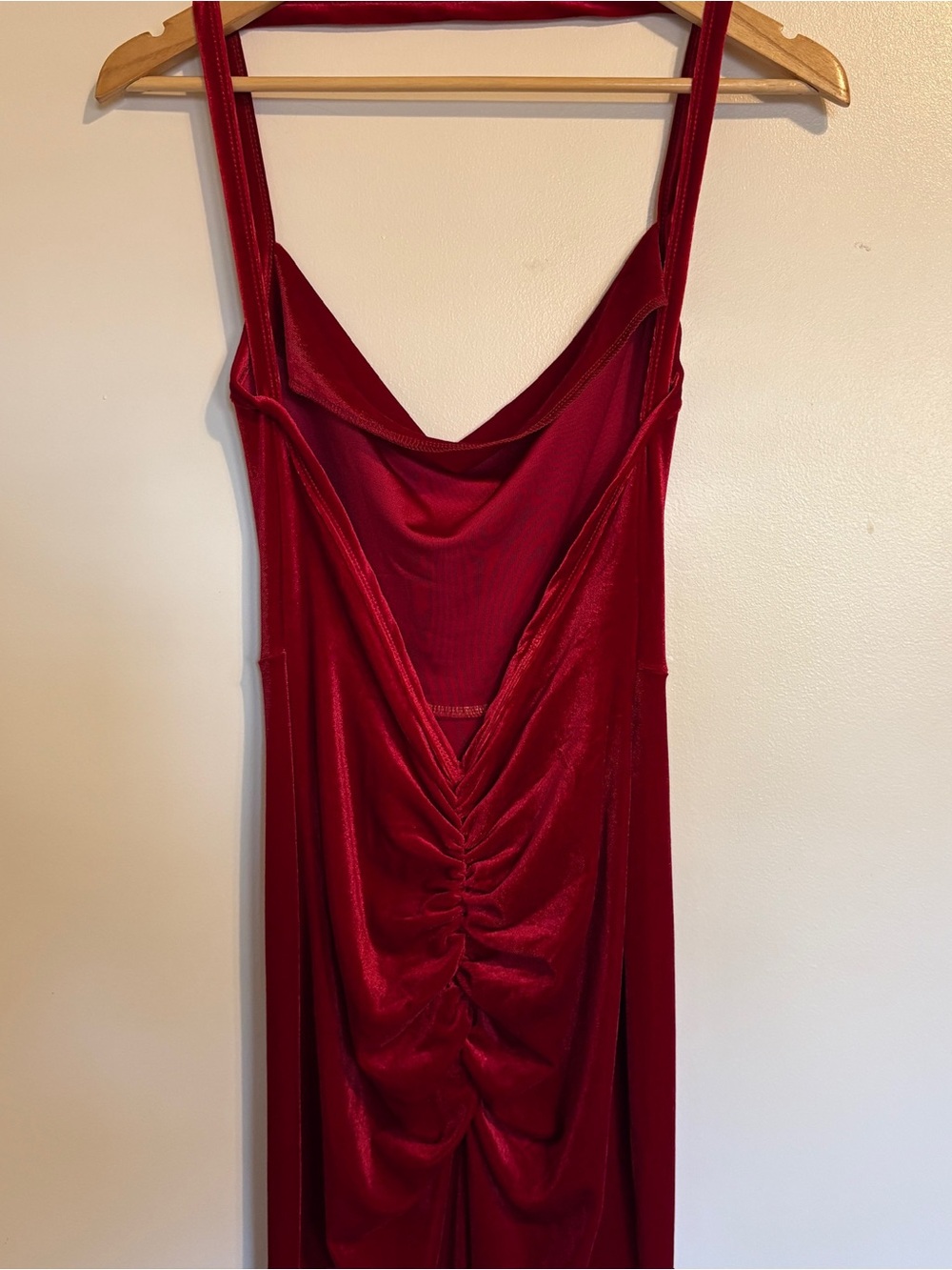 Red Velvet Cowl Neck Ruched Back Maxi Dress Y2K Glam Size M